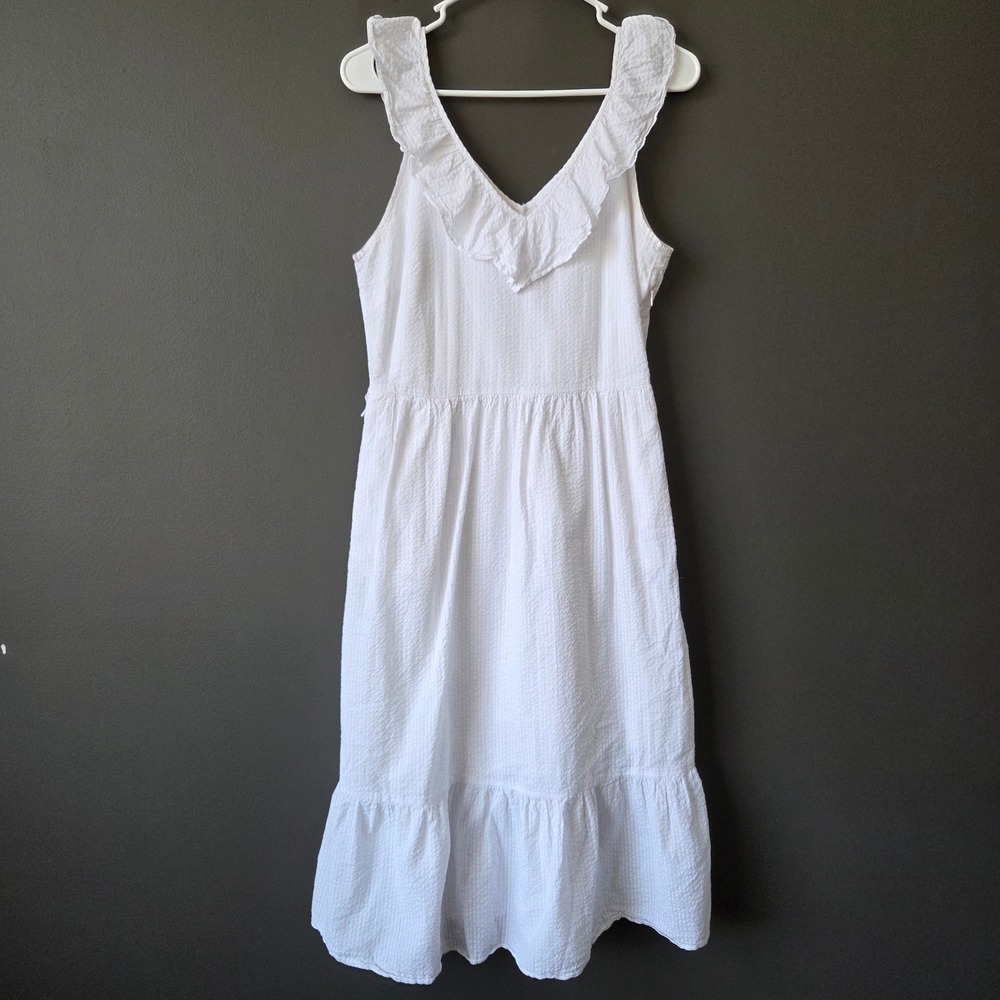 Vineyard Vines Target White Seersucker Ruffle‎ Midi Dress Pockets Small Sundress